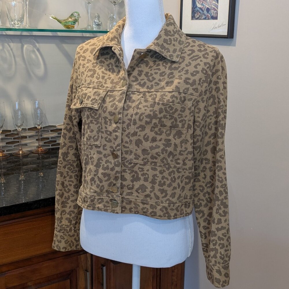Lisa Robertson Leopard Utility Jacket | XS | Cropped Retro Boho Denim Cotton